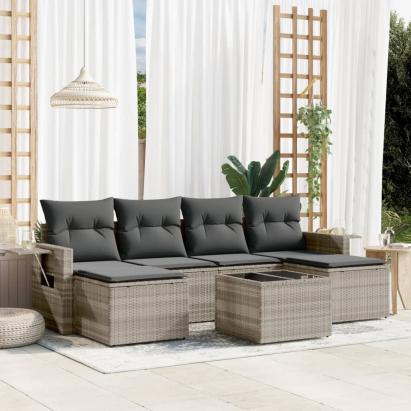 Set canapele de grădină cu perne, 7piese gri deschis poliratan GartenMobel Dekor