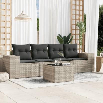 Set canapele de grădină cu perne, 5 piese gri deschis poliratan GartenMobel Dekor