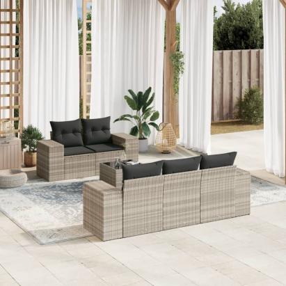 Set canapele de grădină cu perne, 6 piese gri deschis poliratan GartenMobel Dekor