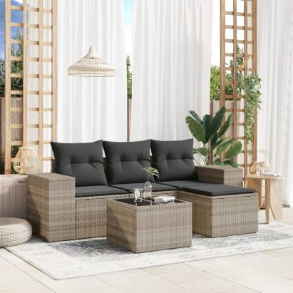 Set canapele de grădină cu perne, 5 piese gri deschis poliratan GartenMobel Dekor