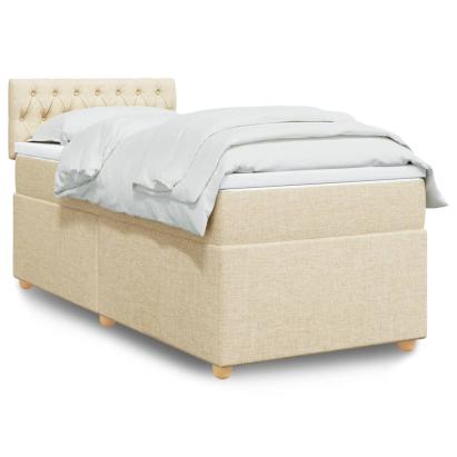 Pat box spring cu saltea, crem, 90x190 cm, textil GartenMobel Dekor