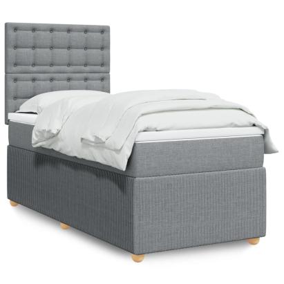 Pat box spring cu saltea, gri deschis, 90x190 cm, textil GartenMobel Dekor