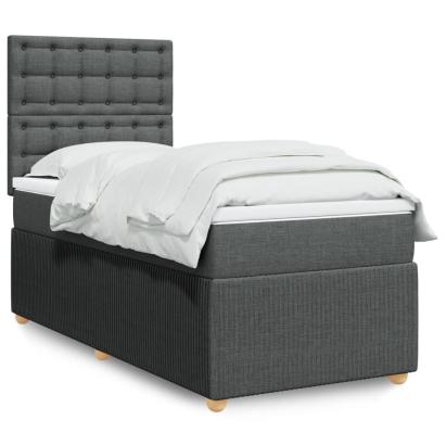 Pat box spring cu saltea, gri închis, 90x190 cm, textil GartenMobel Dekor