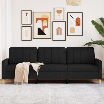Canapea cu 3 locuri, negru, 210 cm, material textil GartenMobel Dekor
