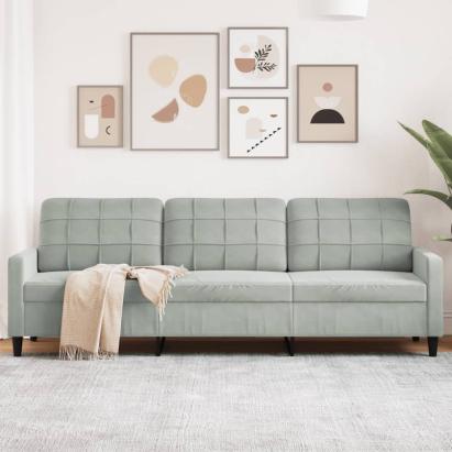 Canapea cu 3 locuri, gri deschis, 210 cm, material catifea GartenMobel Dekor