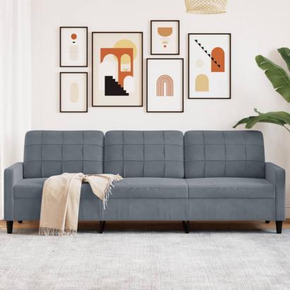 Canapea cu 3 locuri, gri închis, 210 cm, material catifea GartenMobel Dekor