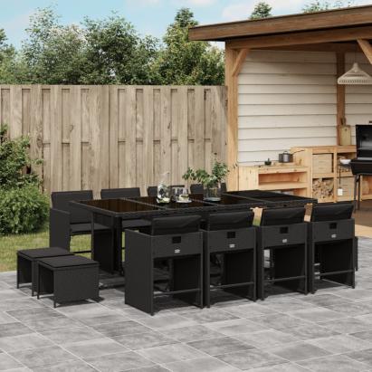 Set mobilier de grădină cu perne, 13 piese, negru, poliratan GartenMobel Dekor