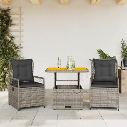 Set mobilier de grădină cu perne, 3 piese, gri, poliratan GartenMobel Dekor