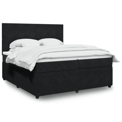 Pat box spring cu saltea, negru, 200x200 cm, catifea GartenMobel Dekor