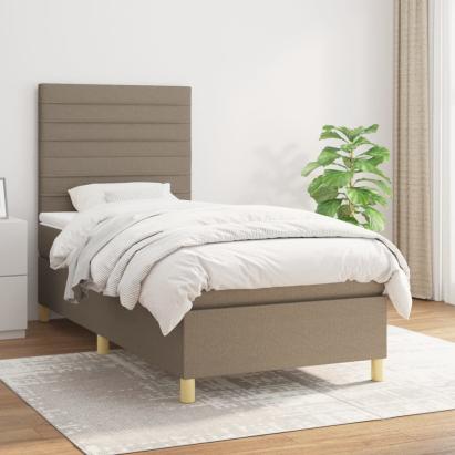 Pat box spring cu saltea, gri taupe, 90x200 cm, textil GartenMobel Dekor