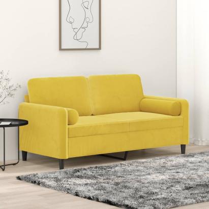 Canapea cu 2 locuri cu pernuțe, galben, 140 cm, catifea GartenMobel Dekor