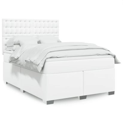Pat box spring cu saltea, alb, 140x190 cm, piele ecologică GartenMobel Dekor
