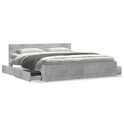 Cadru de pat cu tăblie gri beton 180x200 cm lemn prelucrat GartenMobel Dekor