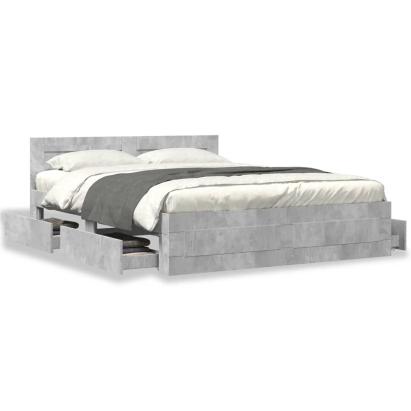 Cadru de pat cu tăblie gri beton 160x200 cm lemn prelucrat GartenMobel Dekor