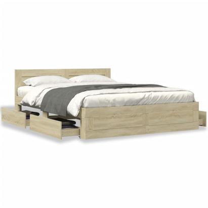 Cadru de pat cu tăblie stejar sonoma 150x200 cm lemn prelucrat GartenMobel Dekor