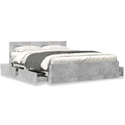 Cadru de pat cu tăblie gri beton 150x200 cm lemn prelucrat GartenMobel Dekor