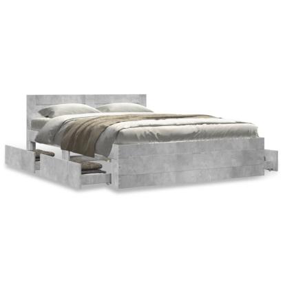 Cadru de pat cu tăblie gri beton 140x200 cm lemn prelucrat GartenMobel Dekor