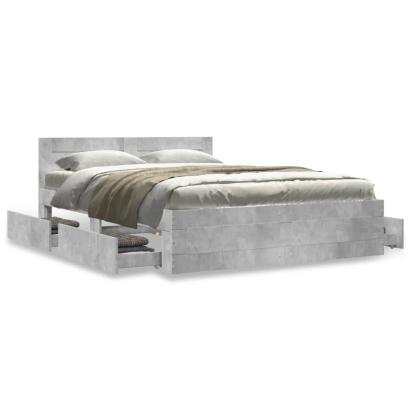 Cadru de pat cu tăblie gri beton 120x200 cm lemn prelucrat GartenMobel Dekor