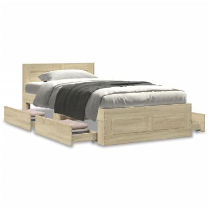 Cadru de pat cu tăblie stejar sonoma 100x200 cm lemn prelucrat GartenMobel Dekor
