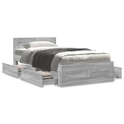 Cadru de pat cu tăblie gri beton 100x200 cm lemn prelucrat GartenMobel Dekor