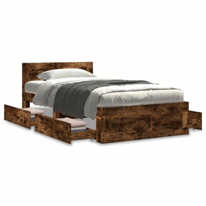Cadru de pat cu tăblie stejar fumuriu 100x200 cm lemn prelucrat GartenMobel Dekor