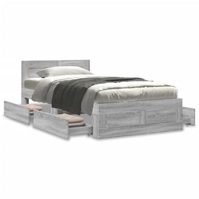 Cadru de pat cu tăblie gri beton 90x200 cm lemn prelucrat GartenMobel Dekor