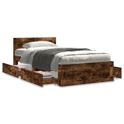 Cadru de pat cu tăblie stejar fumuriu 90x200 cm lemn prelucrat GartenMobel Dekor