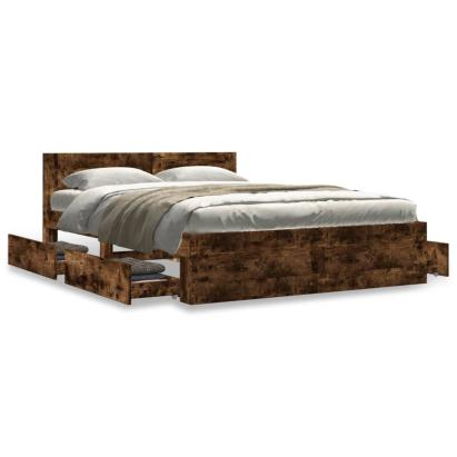 Cadru de pat cu tăblie stejar fumuriu 140x190 cm lemn prelucrat GartenMobel Dekor