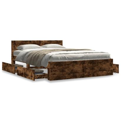 Cadru de pat cu tăblie stejar fumuriu 135x190 cm lemn prelucrat GartenMobel Dekor