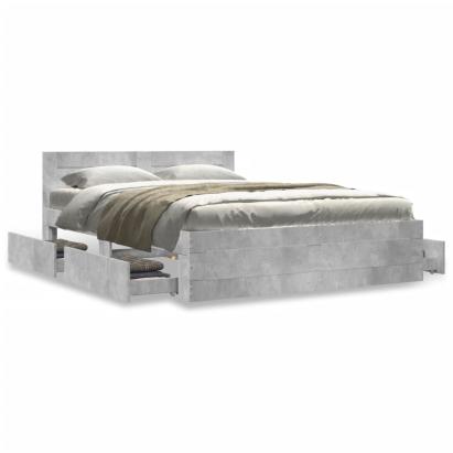Cadru de pat cu tăblie gri beton 120x190 cm lemn prelucrat GartenMobel Dekor