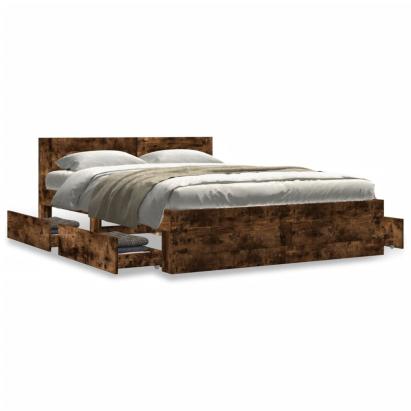 Cadru de pat cu tăblie stejar fumuriu 120x190 cm lemn prelucrat GartenMobel Dekor