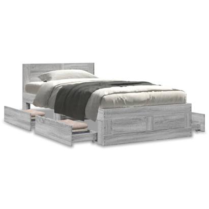 Cadru de pat cu tăblie, gri beton, 90x190 cm, lemn prelucrat GartenMobel Dekor