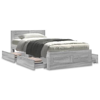 Cadru de pat cu tăblie, gri beton, 75x190 cm, lemn prelucrat GartenMobel Dekor