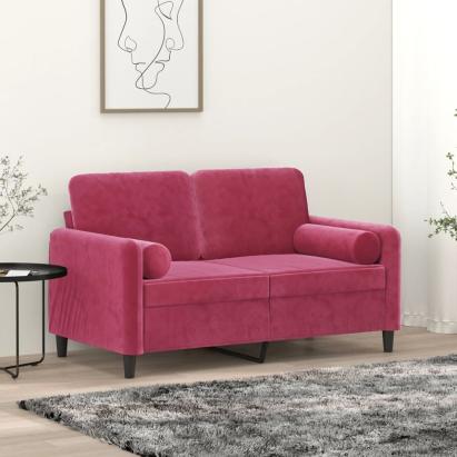 Canapea cu 2 locuri cu pernuțe, roșu vin, 120 cm, catifea GartenMobel Dekor