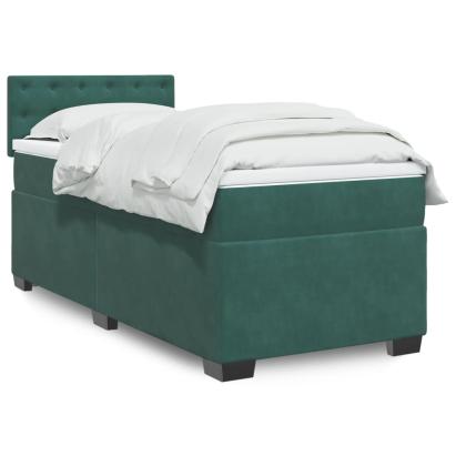 Pat box spring cu saltea, verde închis, 90x190 cm, catifea GartenMobel Dekor