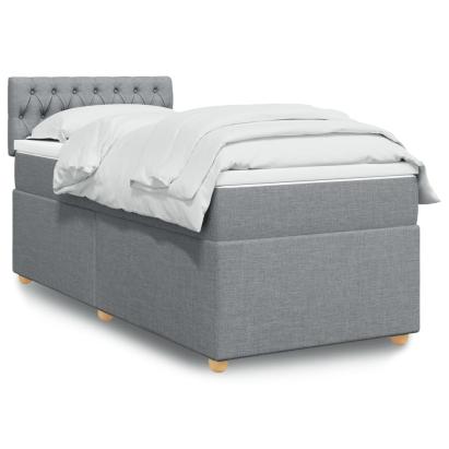 Pat box spring cu saltea, gri deschis, 100x200 cm, textil GartenMobel Dekor