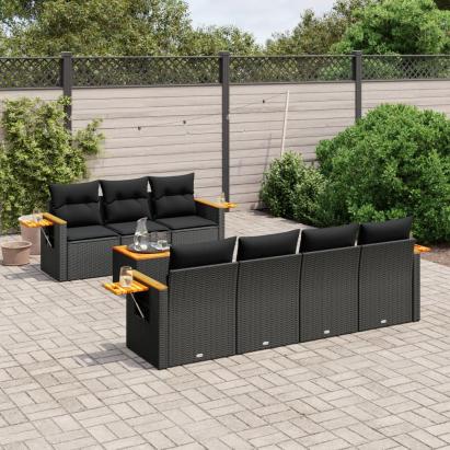 Set mobilier de grădină cu perne, 8 piese, negru, poliratan GartenMobel Dekor