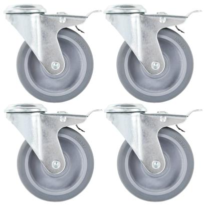 Roți pivotante cu gaură șurub, frâne duble, 4 buc., 100 mm GartenMobel Dekor