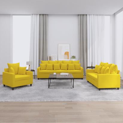 Set de canapele cu perne, 3 piese, galben, catifea GartenMobel Dekor
