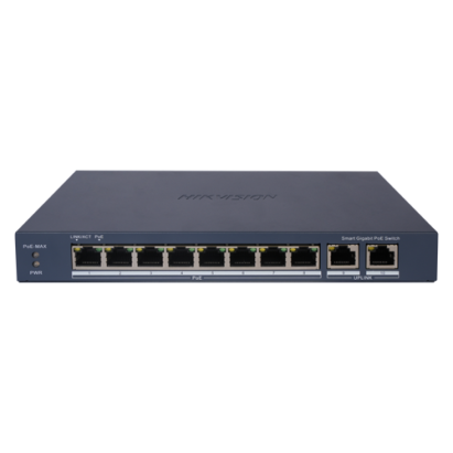 Switch 8 porturi PoE Gigabit, 2 porturi Gigabit, Smart Management - Hikvision DS-3E1510P-EI SafetyGuard Surveillance