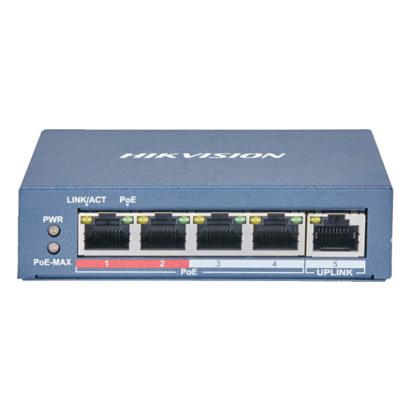 Switch 4 porturi 100 Mb PoE, 1 port uplink RJ45 100 Mb, SMART Management - Hikvision DS-3E1105P-EI-M SafetyGuard Surveillance