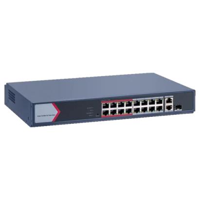 Switch 16 porturi PoE 100Mbps, 1 port Gigabit combo, 1 Gigabit RJ45, SMART Management - Hikvision DS-3E1318P-EI-M SafetyGuard Surveillance