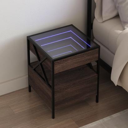 Noptieră cu LED infinity, stejar maro, 40x40x51 cm GartenMobel Dekor