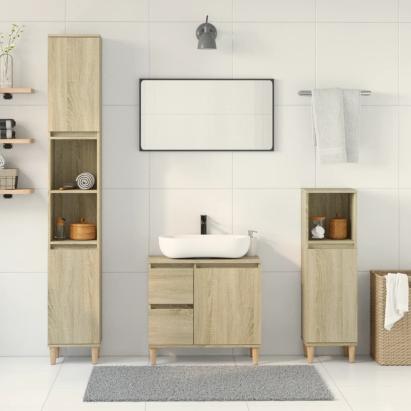 Set mobilier de baie, 3 piese, stejar sonoma, lemn prelucrat GartenMobel Dekor
