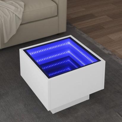 Masă laterală cu LED, alb, 40x40x30 cm, lemn prelucrat GartenMobel Dekor
