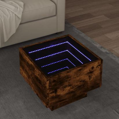 Masă laterală cu LED stejar fumuriu 40x40x30 cm lemn prelucrat GartenMobel Dekor