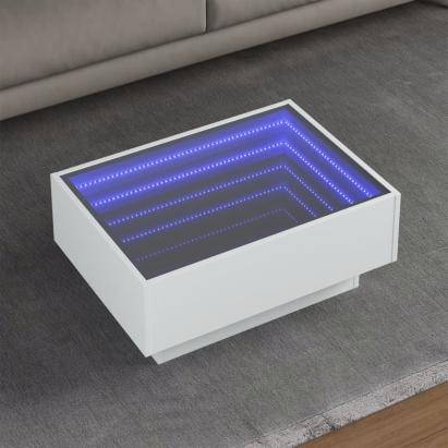 Măsuță de cafea cu LED, alb, 70x50x30 cm, lemn prelucrat GartenMobel Dekor