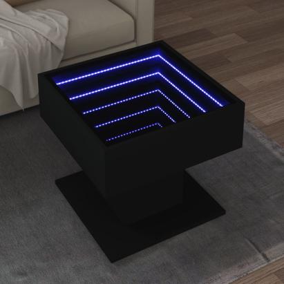 Măsuță de cafea cu LED, negru, 50x50x45 cm, lemn prelucrat GartenMobel Dekor