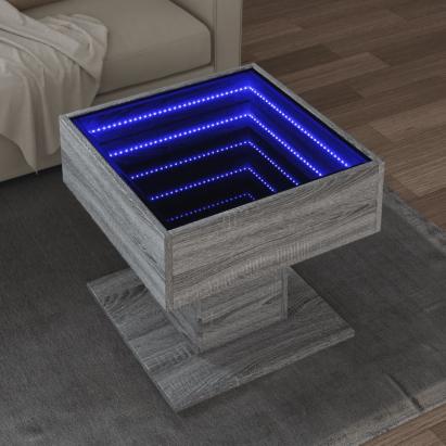 Măsuță de cafea cu LED sonoma gri 50x50x45cm lemn prelucrat GartenMobel Dekor