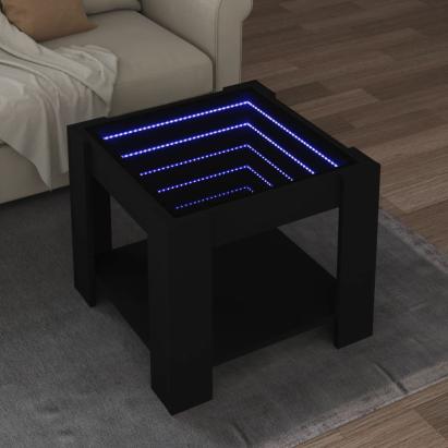 Măsuță de cafea cu LED, negru, 53x53x45 cm, lemn prelucrat GartenMobel Dekor